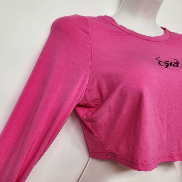 I.AM.GIA. Pink Bamboo Long Sleeve Stretchy Embroidered Gia Cropped Top Women XL - Picture 6 of 8